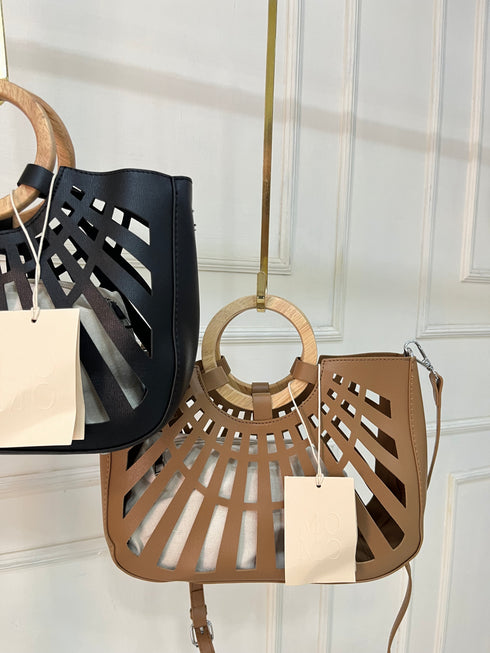Ladies Hollow Out Design With Wooden Handle and Shoulder Bag